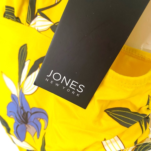 NWT Jones New York M Yellow One-Shouldered Swimsuit aside Cutout Floral Swim - Picture 4 of 9